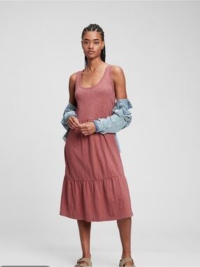 GAP Tiered Midi Dress - Dusty Rose - Size Medium